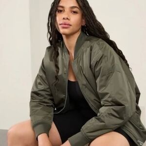 Athleta Sateen Forest Green Bomber Jacket Size L